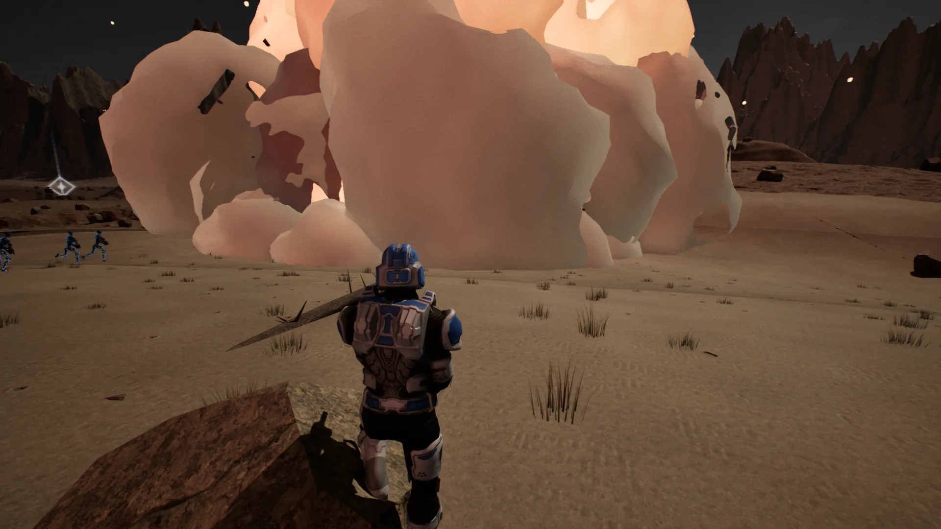 The orbital strike's fireball rolling over the post
